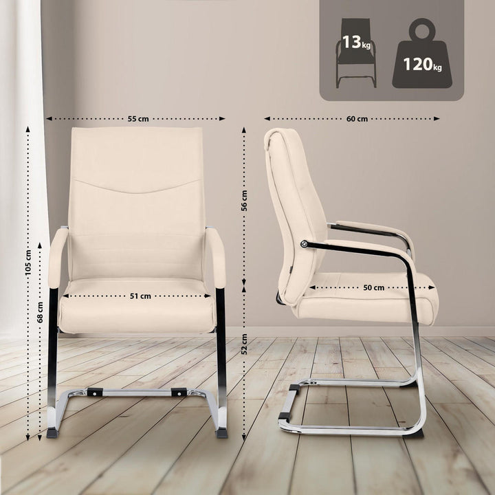 Deluke Besucherstuhl, Creme, Leder, 55x88x60 cm, Arbeit