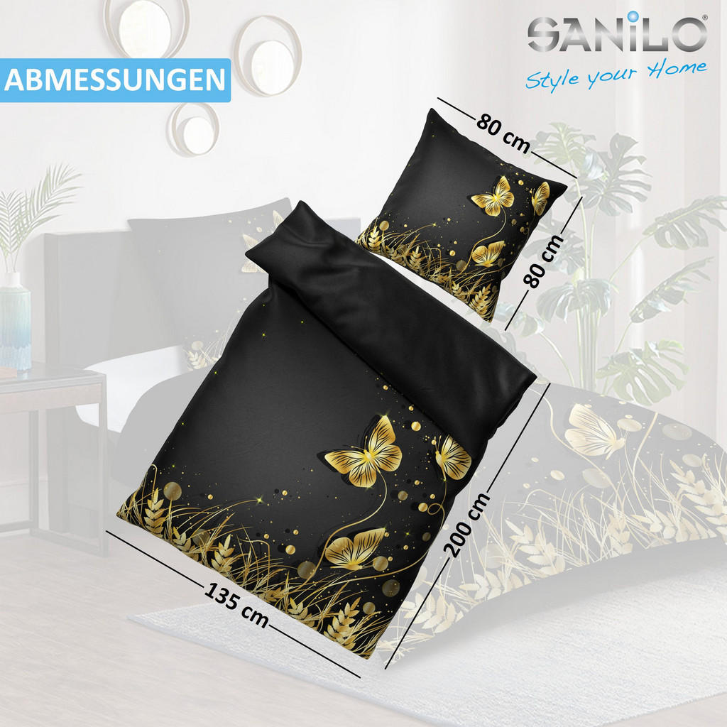 Sanilo Bettwäsche, Schwarz, Naturmaterialien, Grafikmus