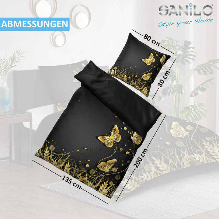 Sanilo Bettwäsche, Schwarz, Naturmaterialien, Grafikmus