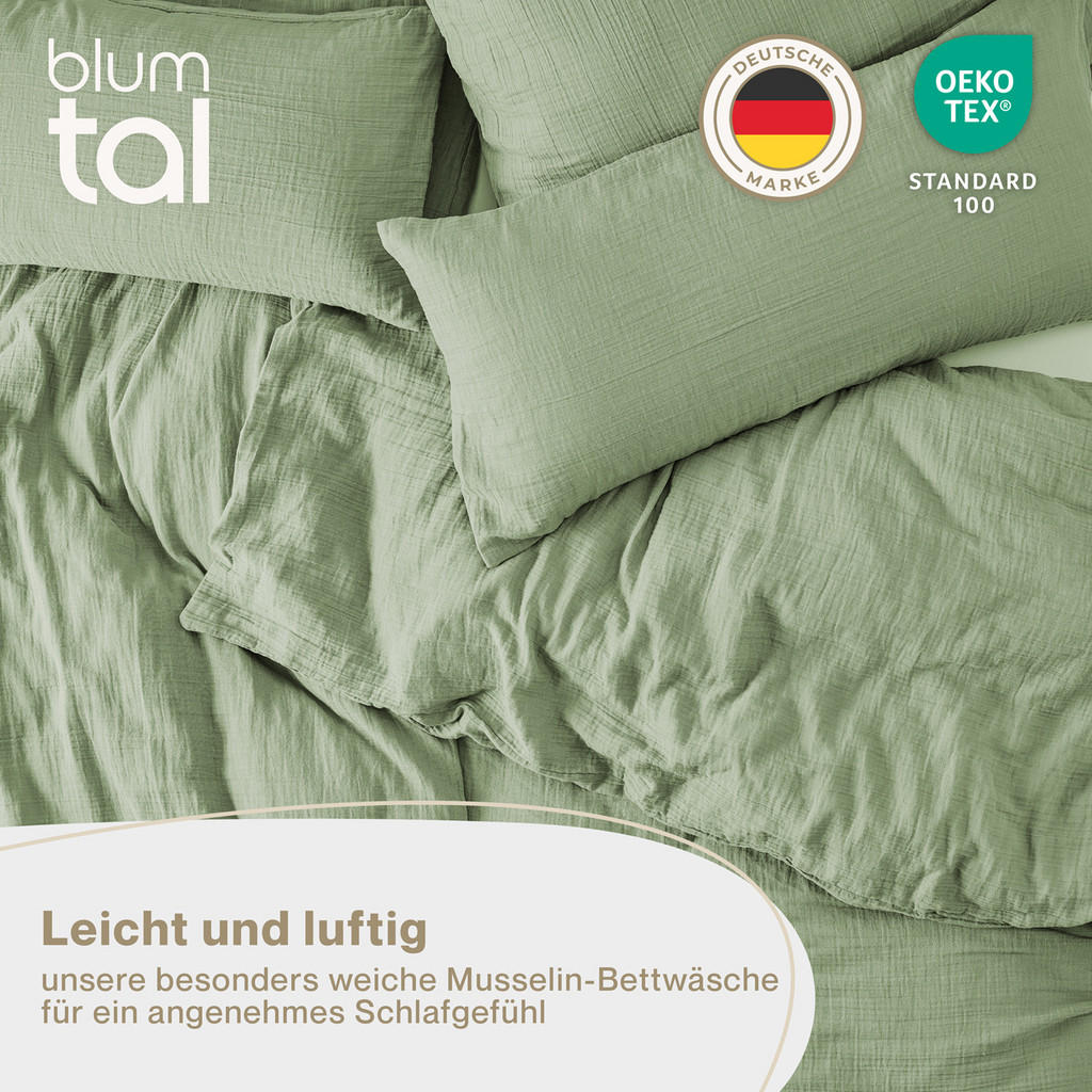 Blumtal Bettwäsche, Grün, Textil, 155x220 cm, Schlaftex