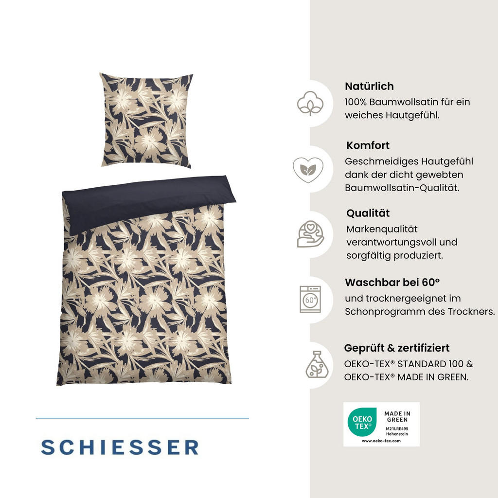 Schiesser Bettwäscheset, Dunkelblau, Textil, 135x200 cm