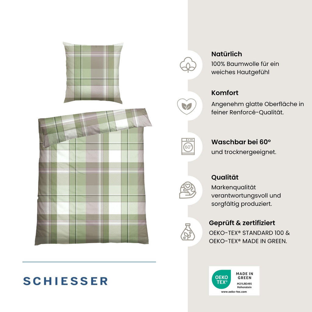 Schiesser Bettwäscheset, Grün, Textil, 135x200 cm, Schl