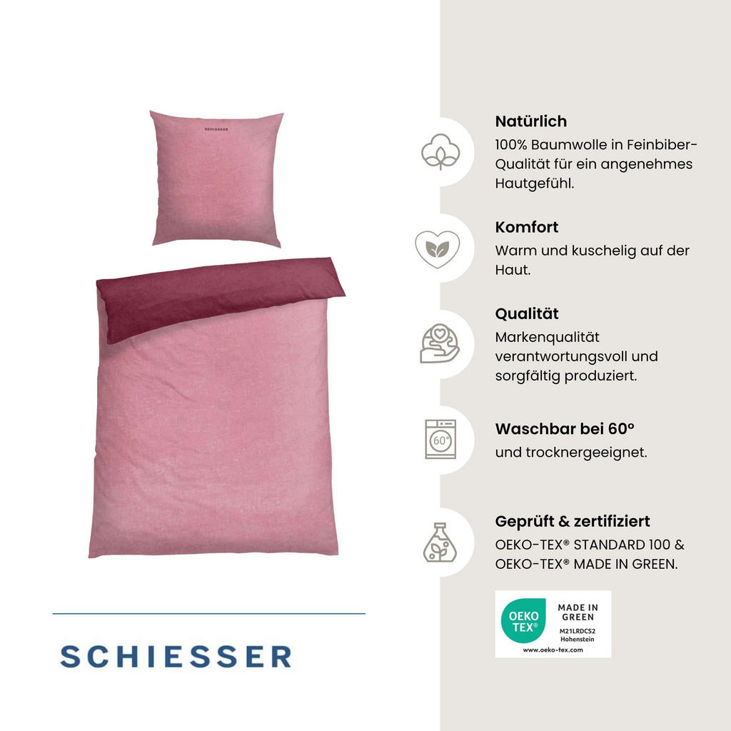 Schiesser Bettwäscheset, Rosa, Textil, 155x220 cm, Schl