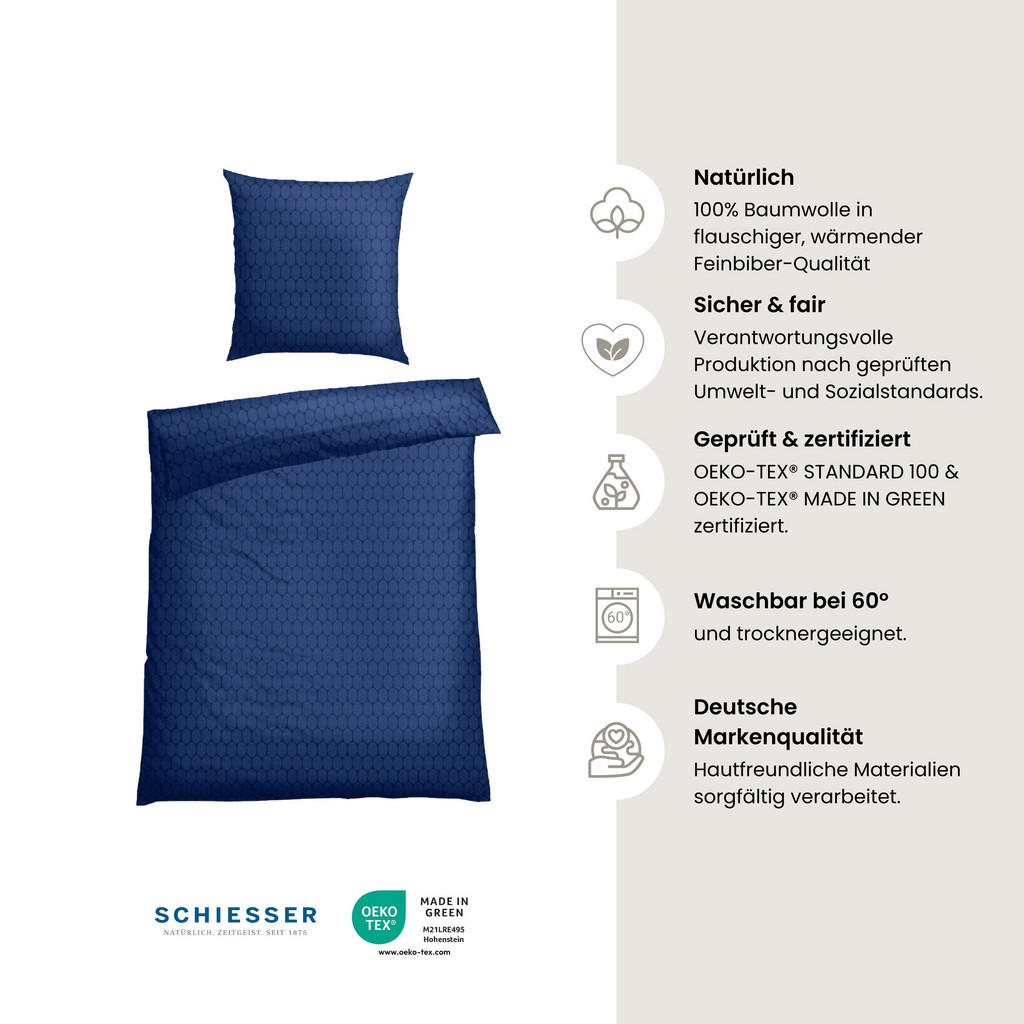 Schiesser Bettwäscheset, Dunkelblau, Textil, 135x200 cm