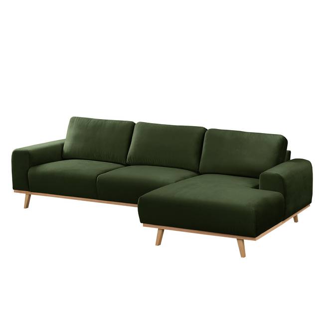 Ecksofa Lauris Grün/Antikgrün Webstoff 286 x 81 x 152cm Longchair davorstehend rechts Skandi