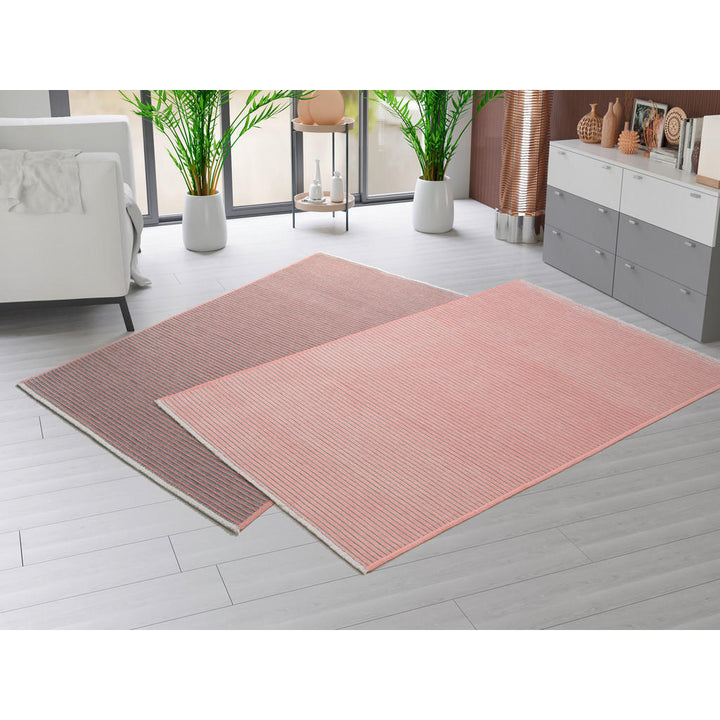 Novel Flachwebeteppich, Grau, Pink, Textil, Streifen, r