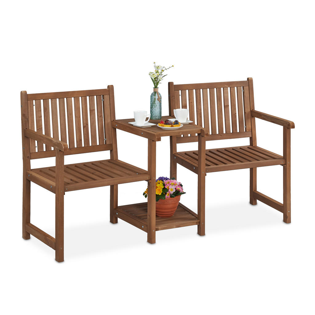 Relaxdays Gartenbank, Braun, Holz, 161x86x61 cm, Garten