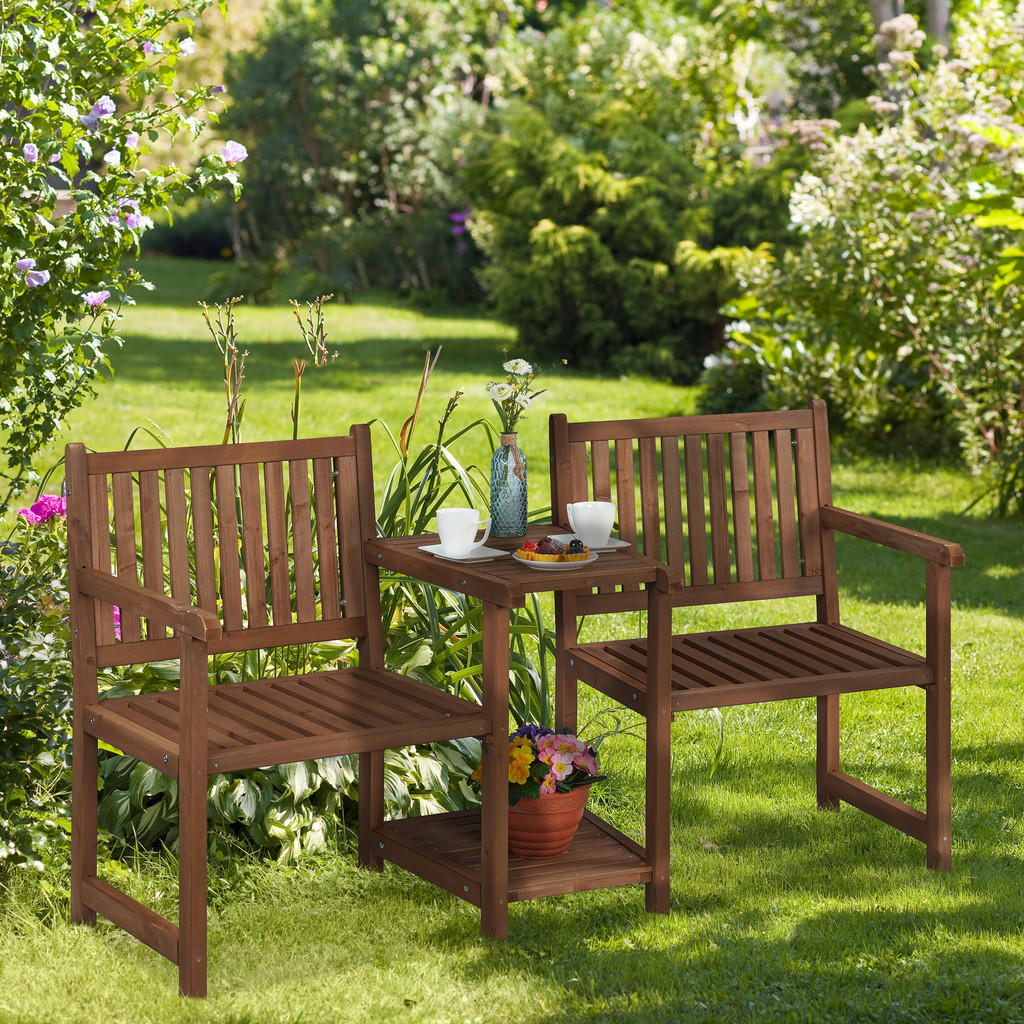Relaxdays Gartenbank, Braun, Holz, 161x86x61 cm, Garten