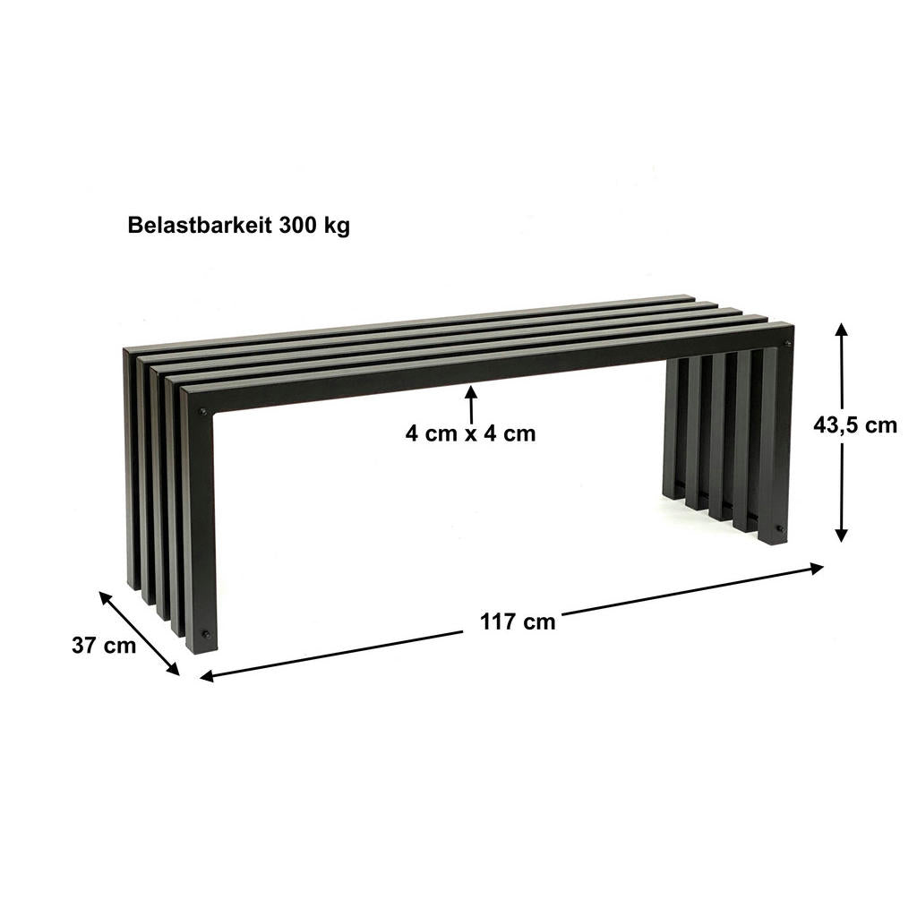 DanDiBo Gartenbank, Schwarz, Metall, 117x43.5x37 cm, Ga