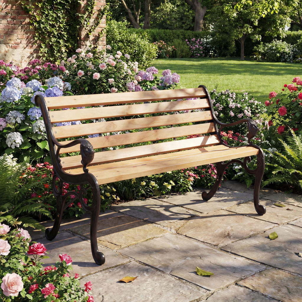 MCW Gartenbank, Schwarz, Beige, Holz, 132x80x35 cm, Gar