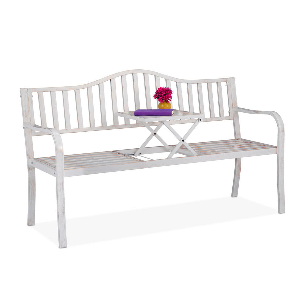 Relaxdays Gartenbank, Weiß, Metall, 150x89x58.5 cm, Gar