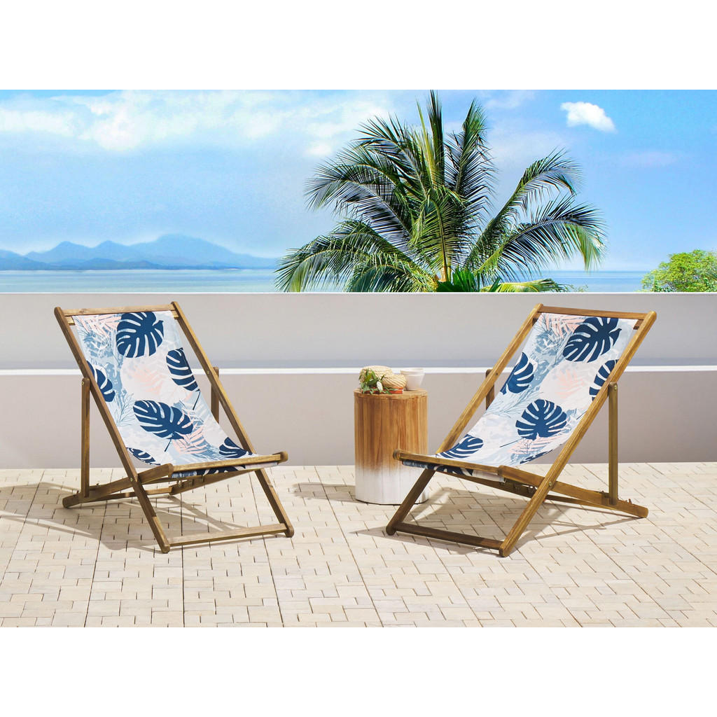 Beliani Gartenliege, Hellbraun, Weiß, Hellblau, Textil,
