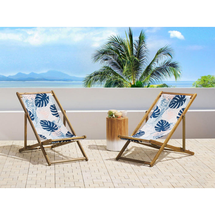 Beliani Gartenliege, Hellbraun, Weiß, Hellblau, Textil,