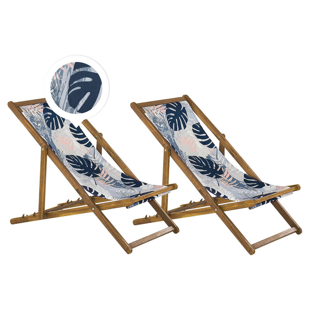 Beliani Gartenliege, Hellbraun, Weiß, Hellblau, Textil,
