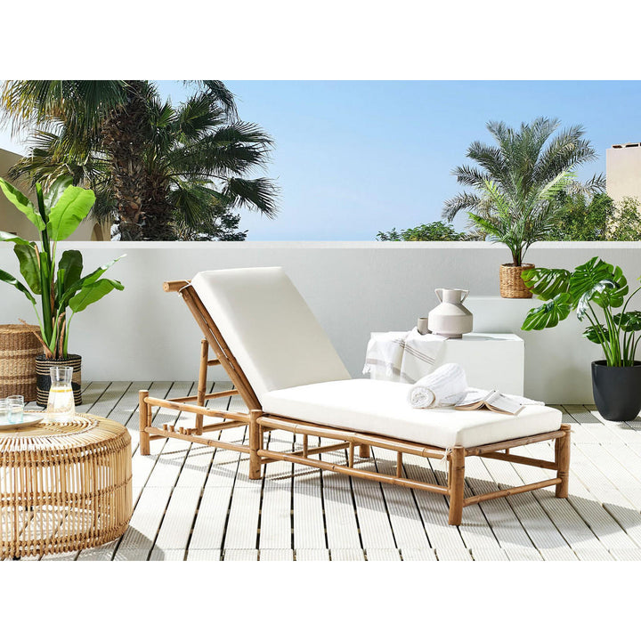 Beliani Gartenliege, Hellbraun, Creme, Holz, 74x72x199