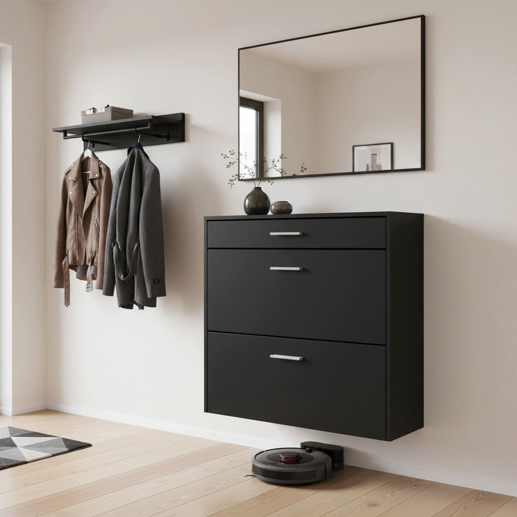 InnoFurn Hängender-Schuhschrank, Schwarz, Holzwerkstoff