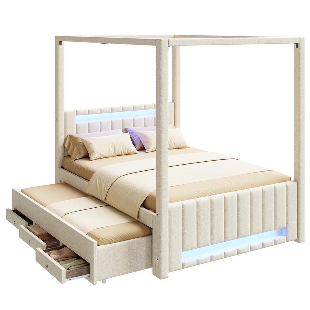Komhtom Himmelbett, Beige, Holz, Mode, 140x200 cm, Schl