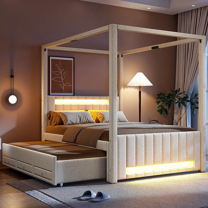 Komhtom Himmelbett, Beige, Holz, Mode, 140x200 cm, Schl