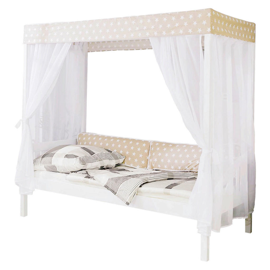 Mid.you Himmelbett Ticaa 926702 Lino, Weiß, Beige, Holz