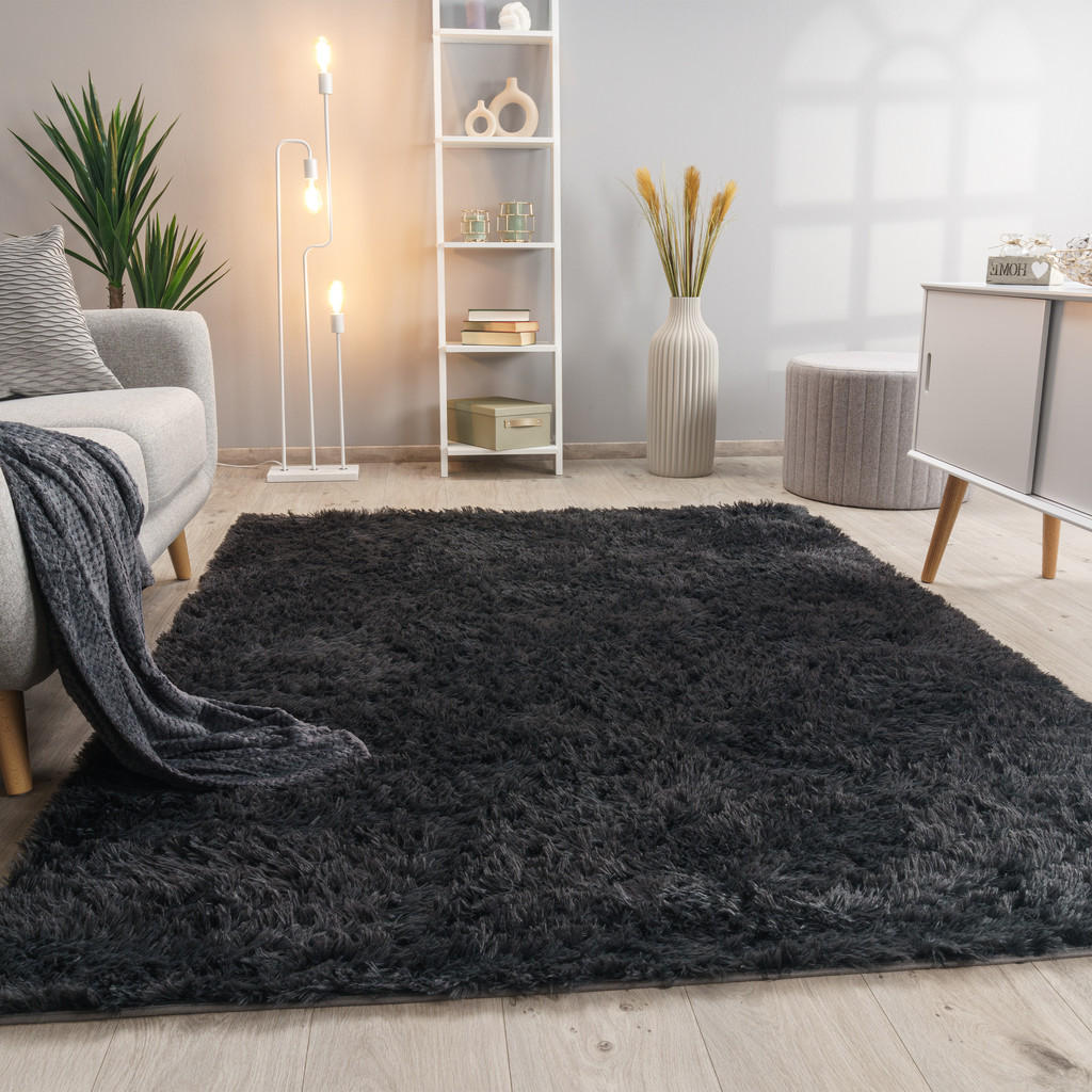 Paco Home Hochflorteppich, Anthrazit, Textil, Rechtecki