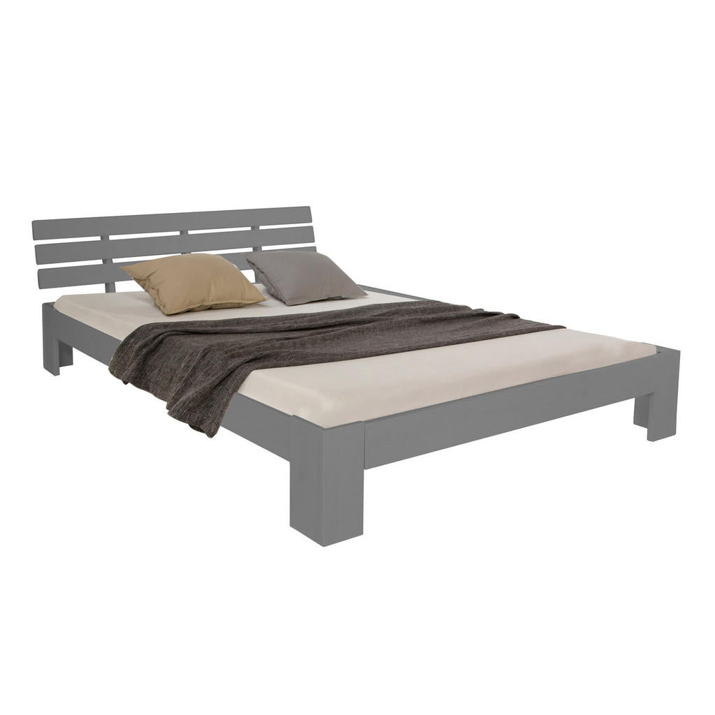 Homestyle4u Holzbett, Grau, Holz, Kiefer, 140x200 cm, S