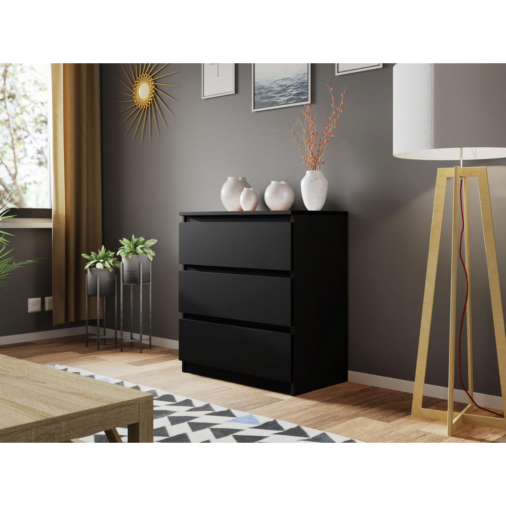 Mirjan24 Kommode, Schwarz, Holzwerkstoff, 3 Schubladen,
