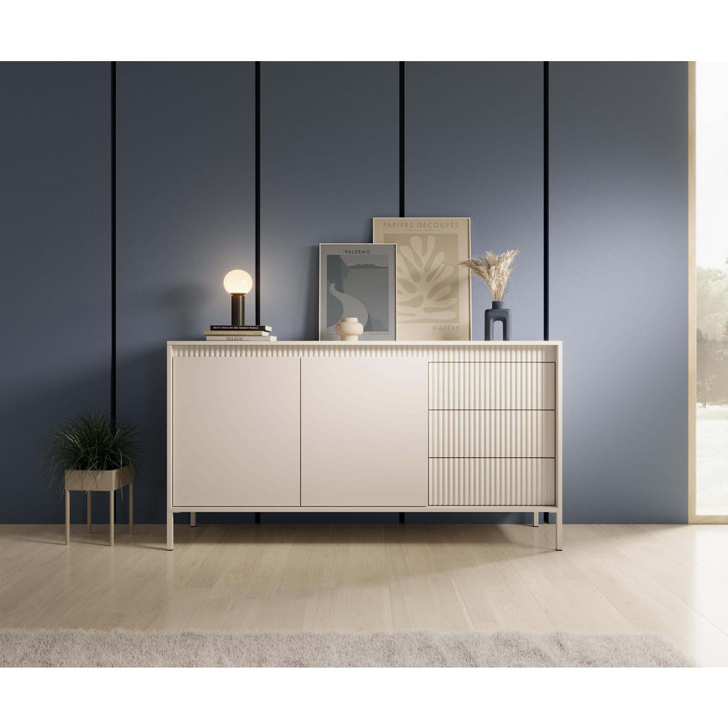 DomoHome Kommode, Beige, Holz, 2 Fächer, Rechteckig, 15