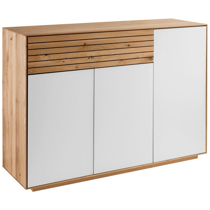 Linea Natura Kommode Riva, Weiß, Wildeiche, Holz, Glas,