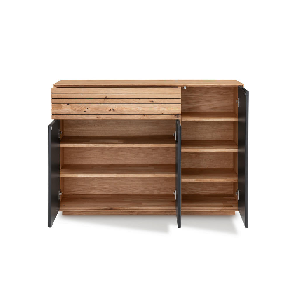 Linea Natura Kommode Riva, Weiß, Wildeiche, Holz, Glas,