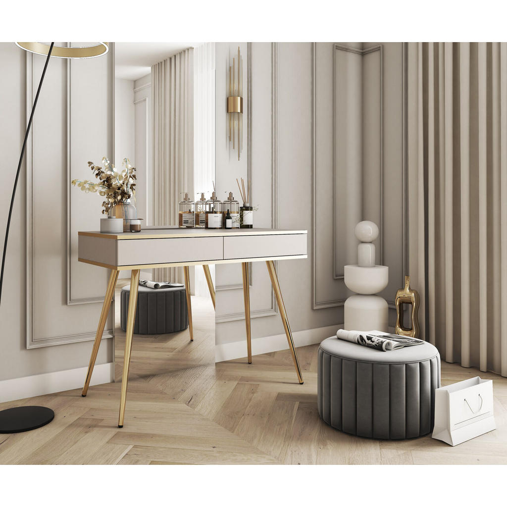 Emporius Konsolentisch, Beige, Gold, Holz, 2 Schubladen