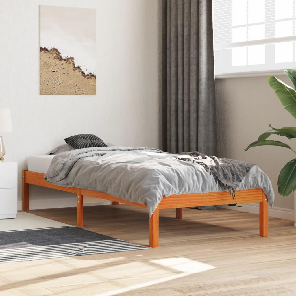 vidaXL Massivholzbett, Braun, Holz, 90x200 cm, Schlafzi