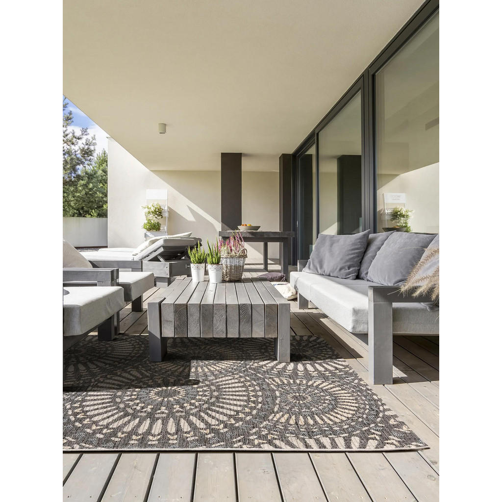 benuta Nest Outdoorteppich, Blau, Textil, Grafikmuster,