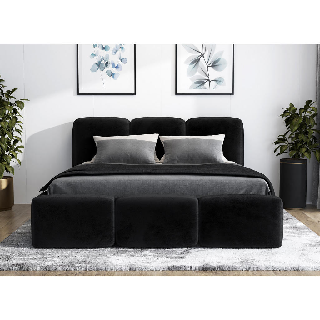 A&J MöbelLand Polsterbett, Schwarz, Textil, H2, 160x200
