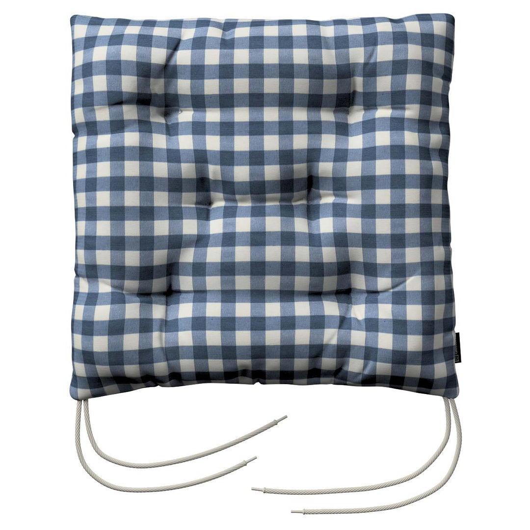 stuhlkissen thomas mit bindeschnur, marinenblau-ecru , 38 x 38 x 8 cm, quadro (136-01)