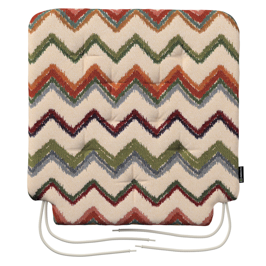 stuhlkissen christoph mit bindeschnur, creme-grün-rot, 42 x 41 x 3,5 cm, cosy home (145-36)