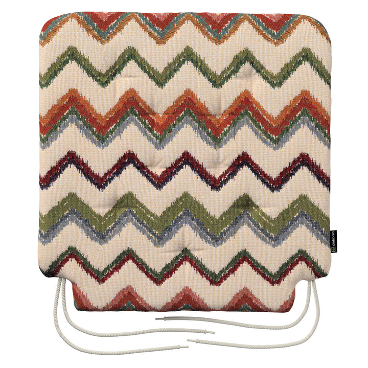 stuhlkissen christoph mit bindeschnur, creme-grün-rot, 42 x 41 x 3,5 cm, cosy home (145-36)
