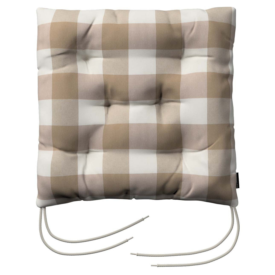 stuhlkissen thomas mit bindeschnur, weiss-beige kariert, 38 x 38 x 8 cm, quadro (136-08)