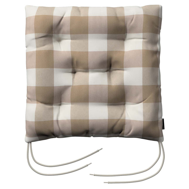 stuhlkissen thomas mit bindeschnur, weiss-beige kariert, 38 x 38 x 8 cm, quadro (136-08)