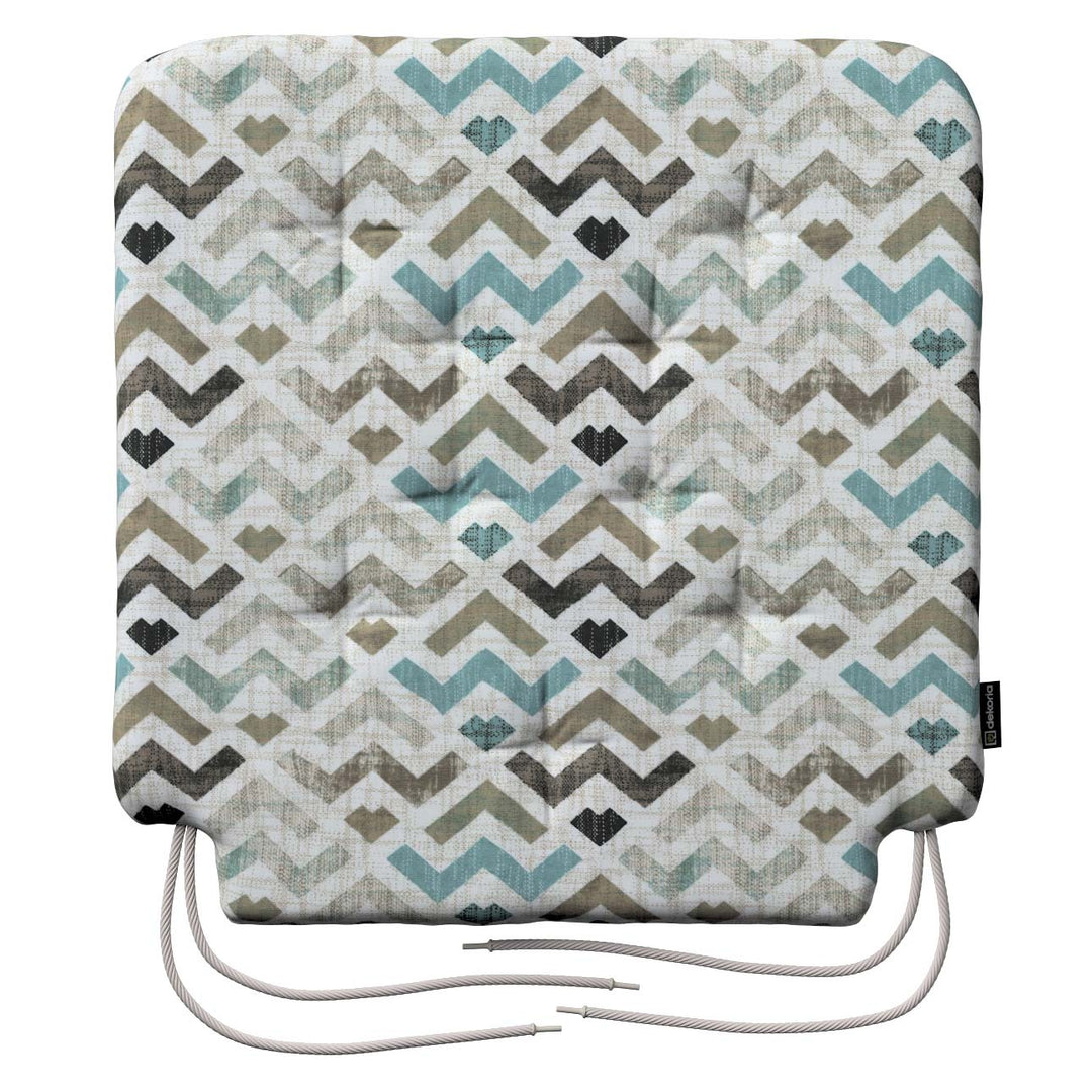 stuhlkissen christoph mit bindeschnur, blau-beige, 42 x 41 x 3,5 cm, modern (141-93)