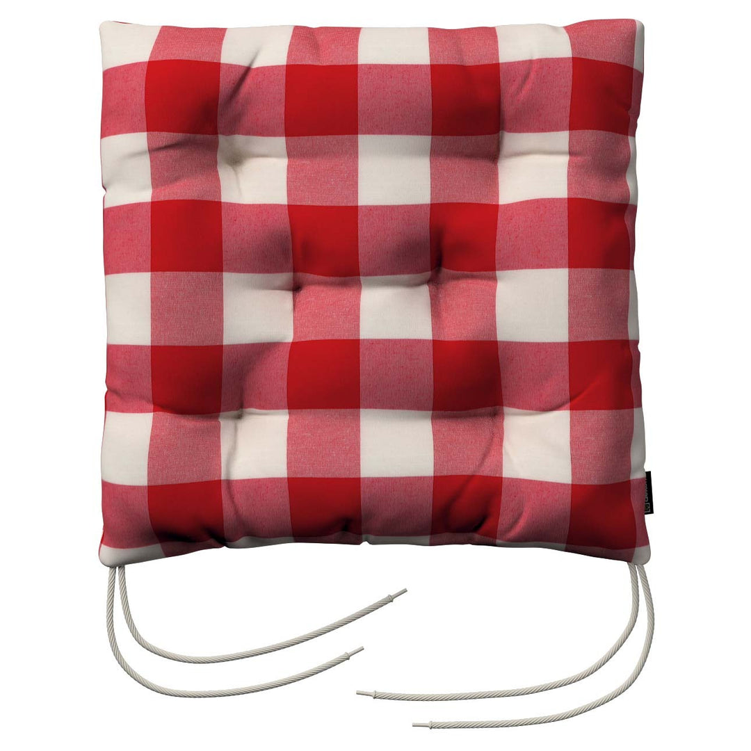 stuhlkissen thomas mit bindeschnur, ecru-rot kariert, 38 x 38 x 8 cm, quadro (136-18)