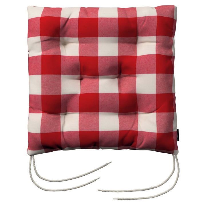 stuhlkissen thomas mit bindeschnur, ecru-rot kariert, 38 x 38 x 8 cm, quadro (136-18)