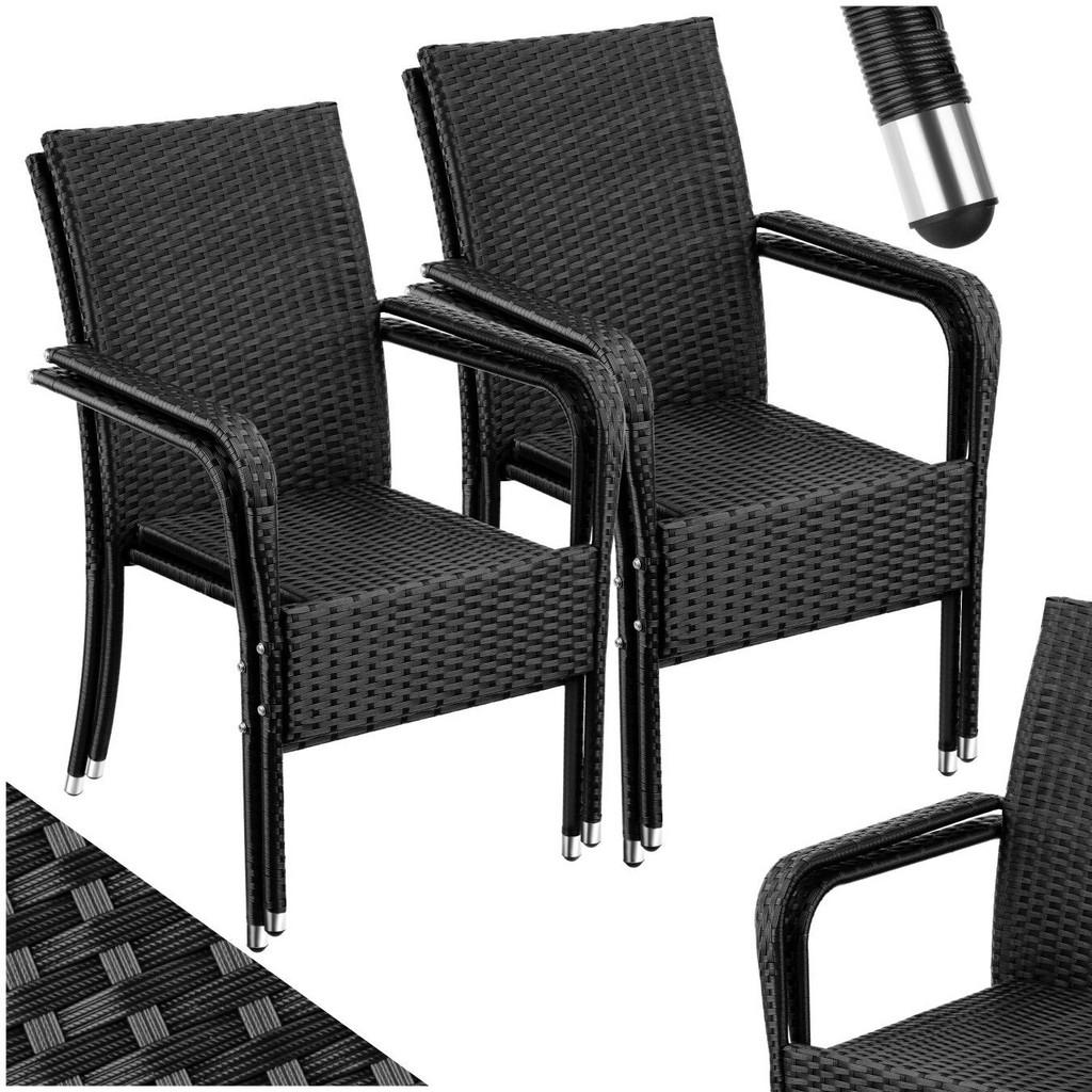 tectake Rattanstuhl, Schwarz, Kunststoff, 58x90x67 cm,