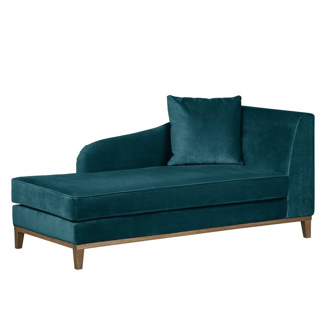 Recamiere Blau/Petrol Samt Madhu 165 x 77 x 82cm Armlehne davorstehend rechts Dunkelbraun Skandi