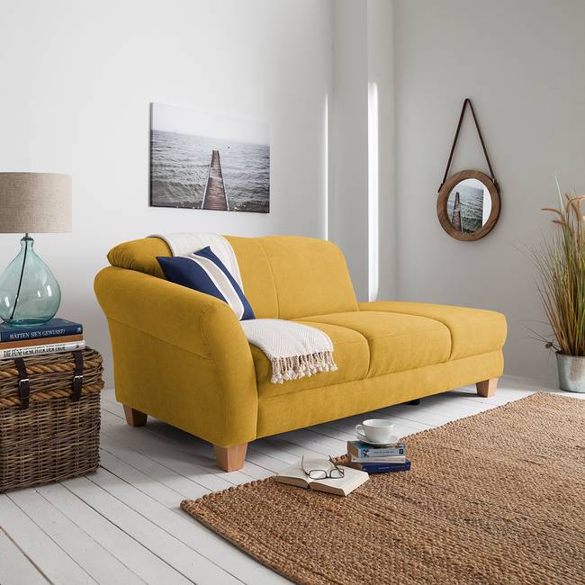 Recamiere Webstoff Gelb/Safrangelb Webstoff 194 x 84 x 91cm Armlehne davorstehend links Natur
