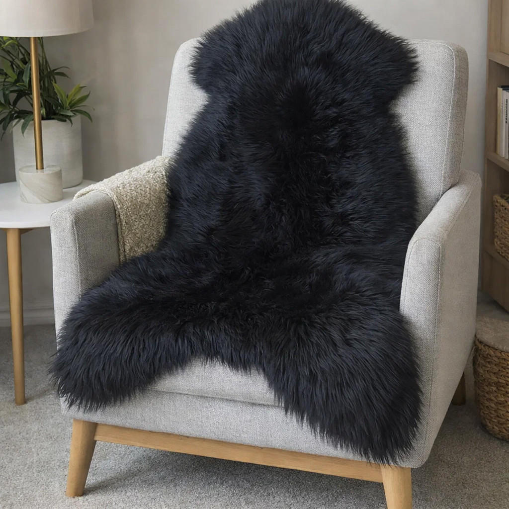 Provellus Schaffell, Schwarz, Fell, 75x135 cm, Teppiche