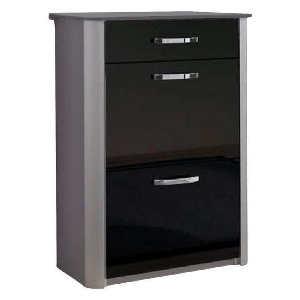 Moderano Schuhschrank, Schwarz, Silber, Alu, Holzwerkst