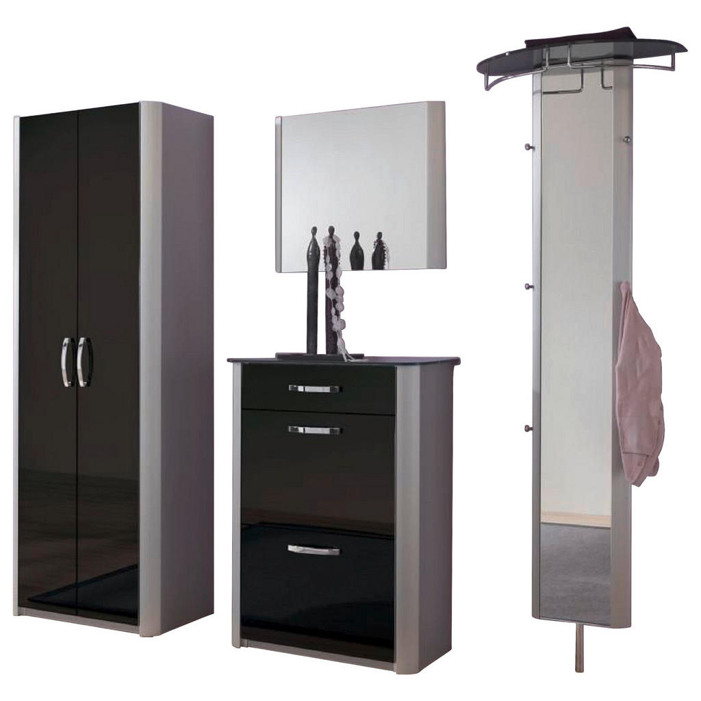 Moderano Schuhschrank, Schwarz, Silber, Alu, Holzwerkst