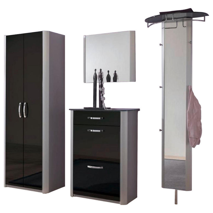 Moderano Schuhschrank, Schwarz, Silber, Alu, Holzwerkst