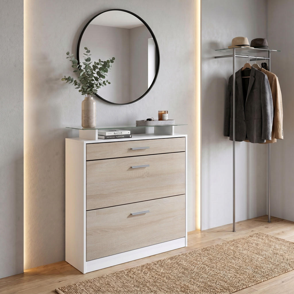 Vladon Schuhschrank, Eiche San Remo, Holzwerkstoff, 89x