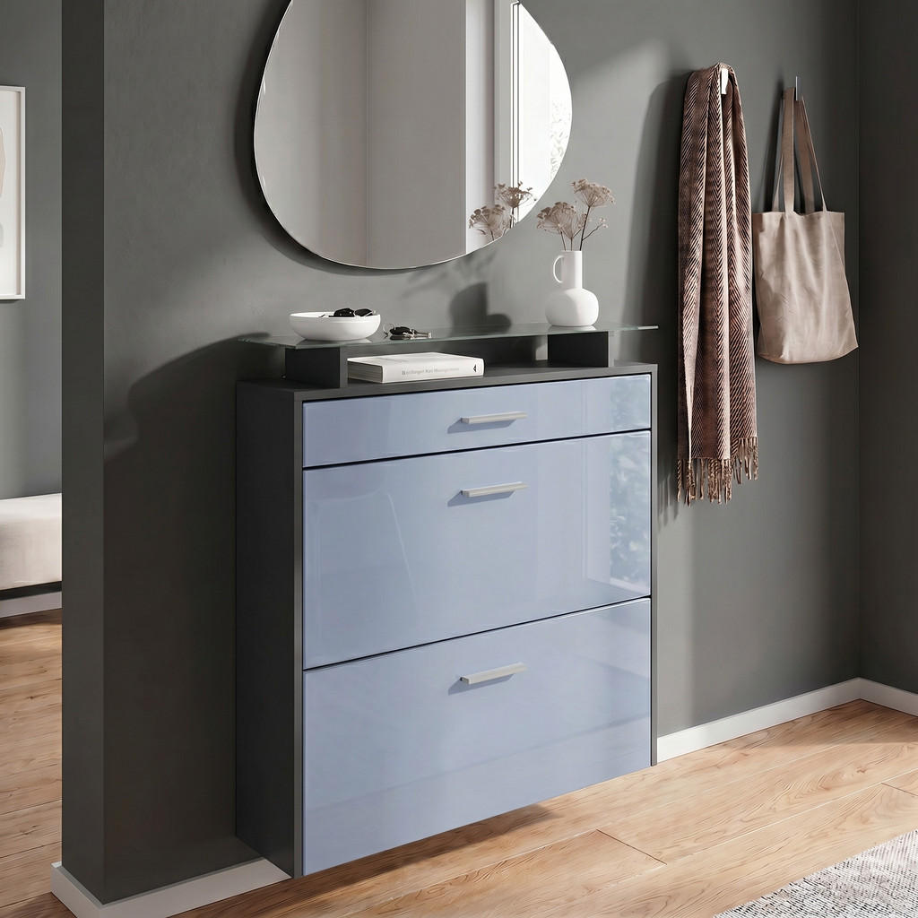 Vladon Schuhschrank, Pastellblau, Holzwerkstoff, 89x96x